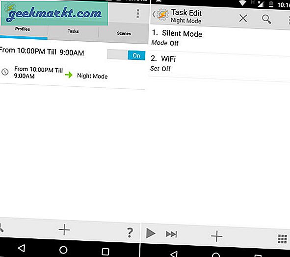 Aufgabe, Profil, Klick, Tasker, Beschreibung, Modus, Profil, Batterie, Bildschirm, stumm, givet, wollen, Musik, Tasker, wie